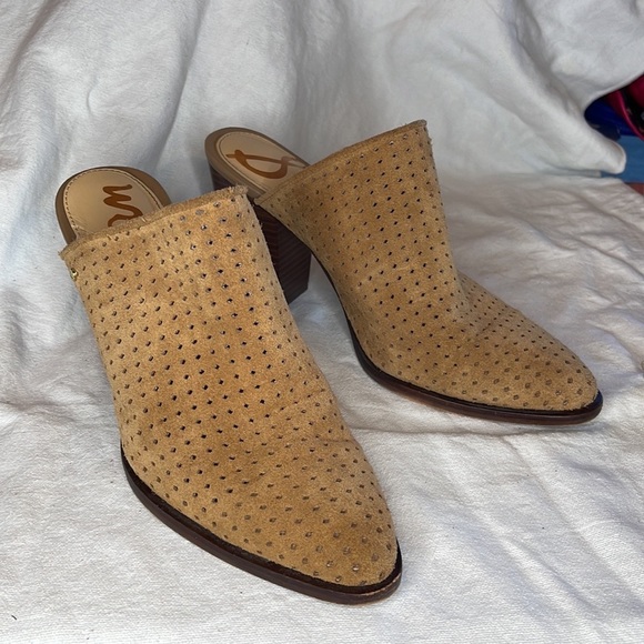 Sam Edelman Bates Slip On Mule Heels Perforated Suede Leather Camel 9.5 - Picture 5 of 12